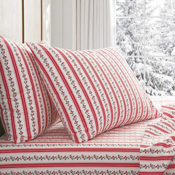 MARTHA STEWART Rose Ribbon 4-Piece White/Red Percale Cotton King