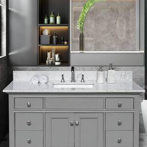 49 in. W x 22 in. D Engineered Stone Composite 3 Faucet Hole Vanity Top in Carrara White with White Single Sink