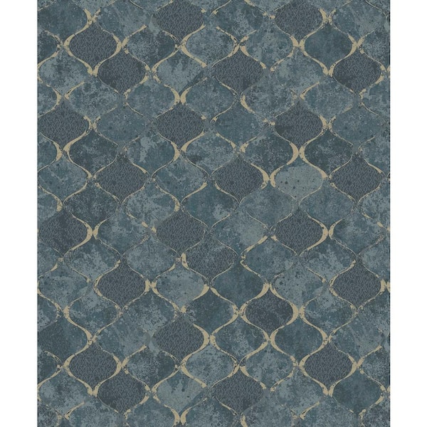 A-Street Prints Pilak Blue Ogee Tile Wallpaper Sample