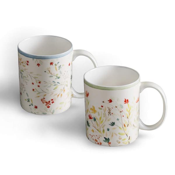 12 oz. 2-Piece Durable High-Quality Ceramic Beautifully Rendered in Watercolor Coffee Mug with Easy Grip Handle