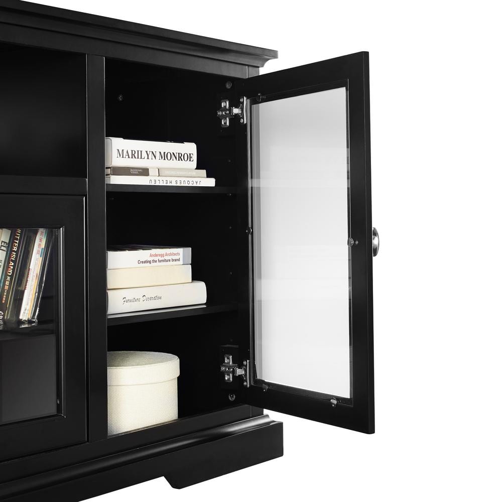 Matte Black 70-Inch TV Stand with Glass Cabinets