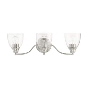 Grandview 23 in. 3-Light Brushed Nickel Vanity Light with Clear Glass