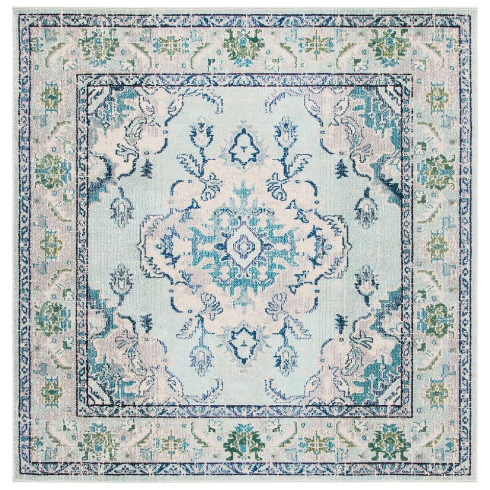 Monaco Light Blue/Ivory 5 ft. x 5 ft. Distressed Border Medallion Square Area Rug price history on PriceWatchPro