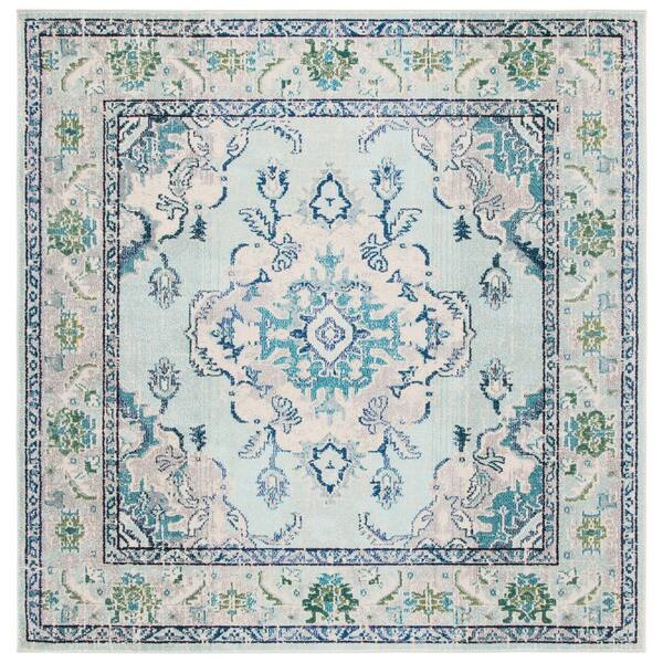 SAFAVIEH Monaco Light Blue/Ivory 7 ft. x 7 ft. Distressed Border
