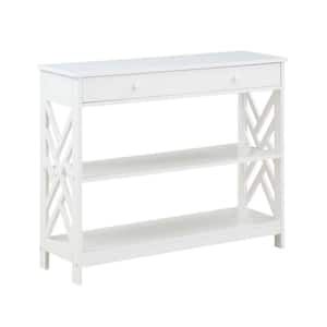 Titan 39.5 in. White 31.5 in. Rectangle Wood Console Table with 1 Drawer and Shelves