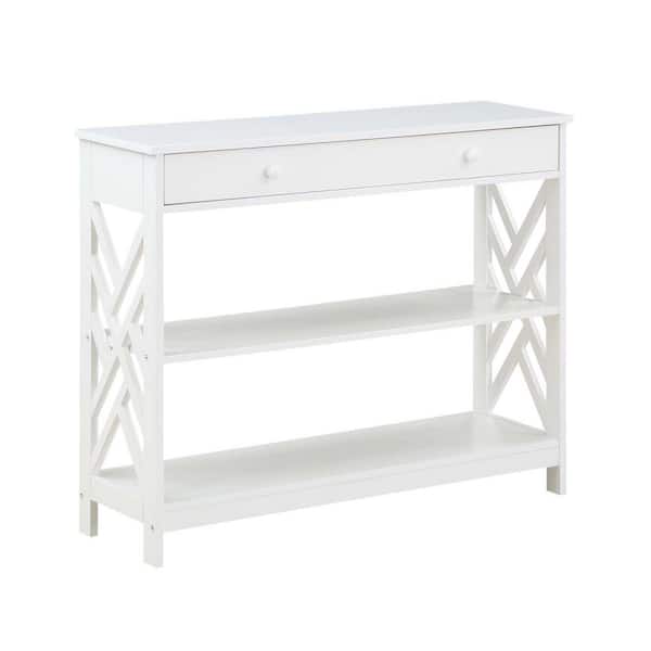 Convenience Concepts Titan 39.5 in. White 31.5 in. Rectangle Wood Console Table with 1 Drawer and Shelves