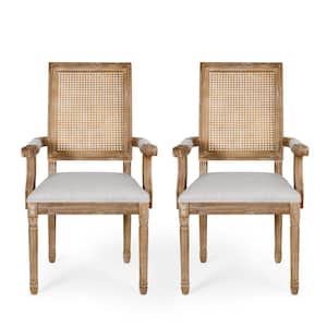 Aisenbrey Light Gray and Natural Wood and Cane Arm Chair (Set of 2)