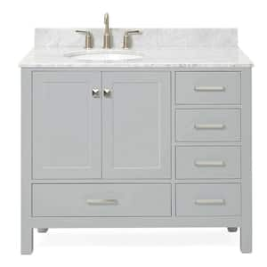 Cambridge 43 in. W x 22 in. D x 35.25 in. H Bath Vanity in Grey with Carrara White Marble Vanity Top with Basin