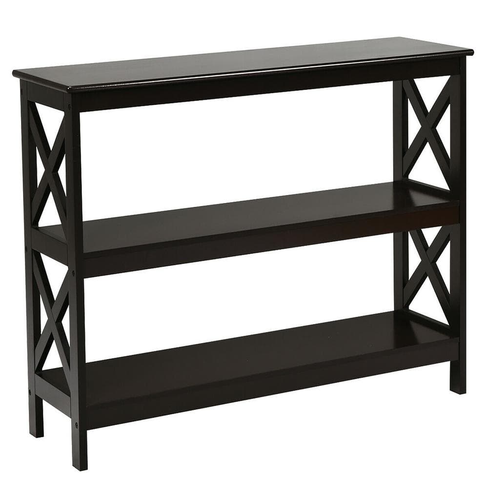 Costway 39.5 In. Brown Standard Rectangle Wood Console Table With Shelf ...