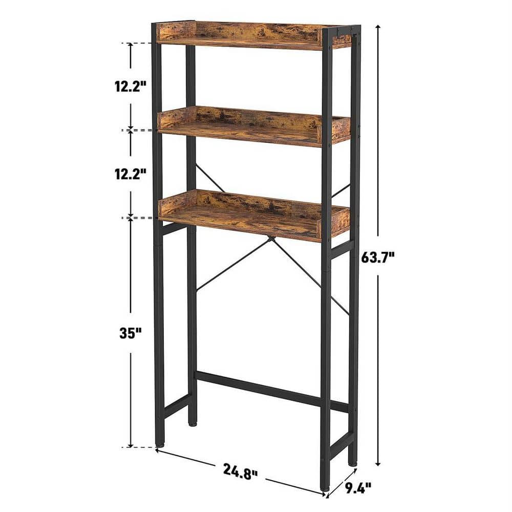 Brown Rustic Wood and Metal Over-the-Toilet Storage Rack