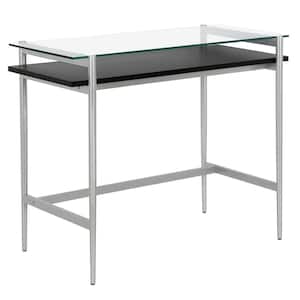 Eaton 36 in. Silver Writing Desk with Black Woodgrain Shelf