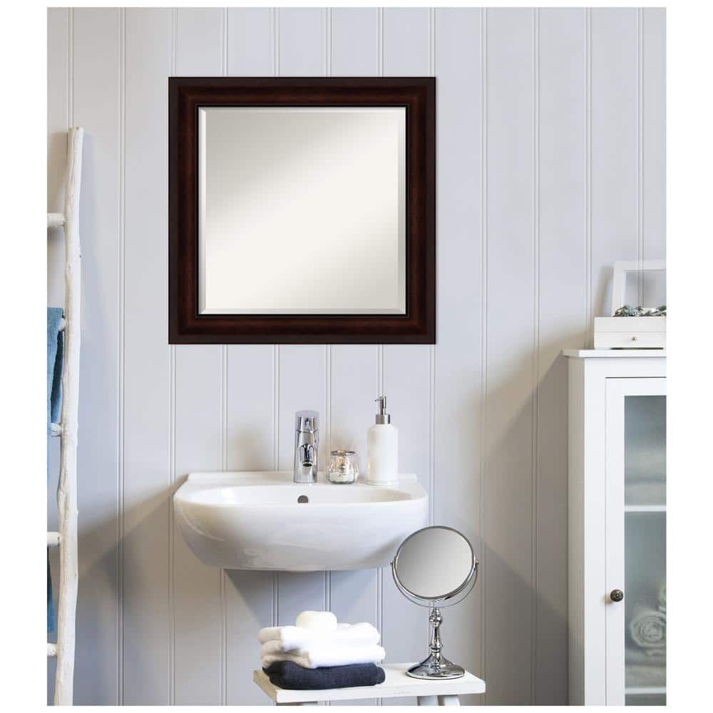 25'' Dark Brown Wood Rectangular Vanity Mirror