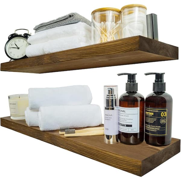 Unbranded 24 in. W x 6.7 in. D Walnut Rustic Wooden Decorative Wall Shelf-Set of 2
