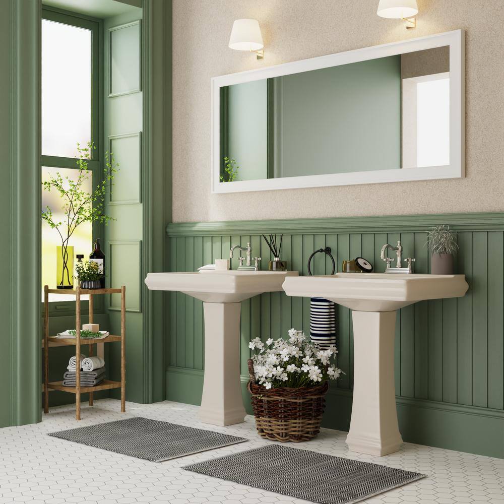 Bone Ceramic Rectangular Pedestal Bathroom Sink with Triple Faucet Holes