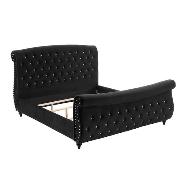 Best Master Furniture Crystal Black Velvet California King Tufted Platform Bed