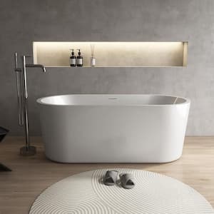 Ayleen 59 in. x 28 in. Flatbottom Freestanding Acrylic Soaking Bathtub in White with Overflow and Drain Center in Chrome