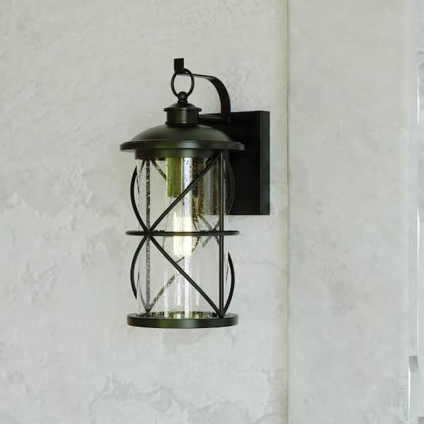 VAXCEL Adams 1 Light Black Dusk to Dawn Outdoor Wall Lantern Clear Glass