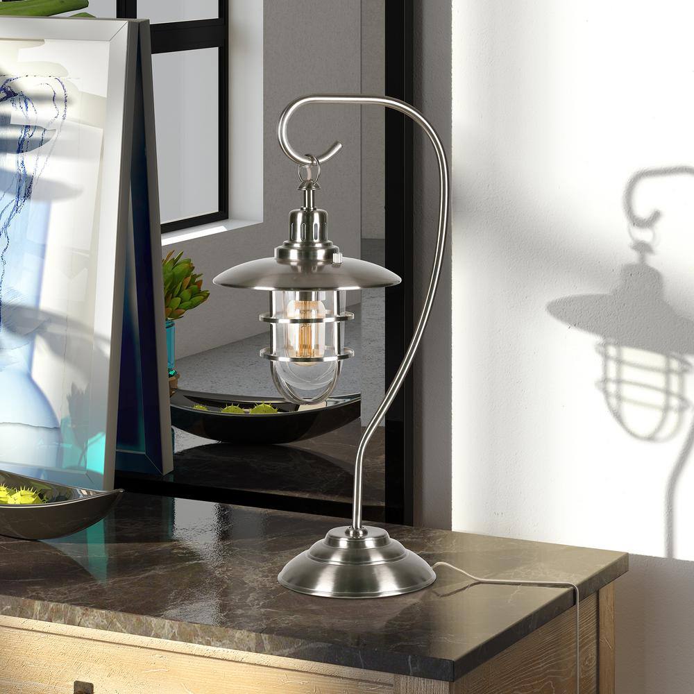 Silver Nautical Lantern Table Lamp with Glass Shade