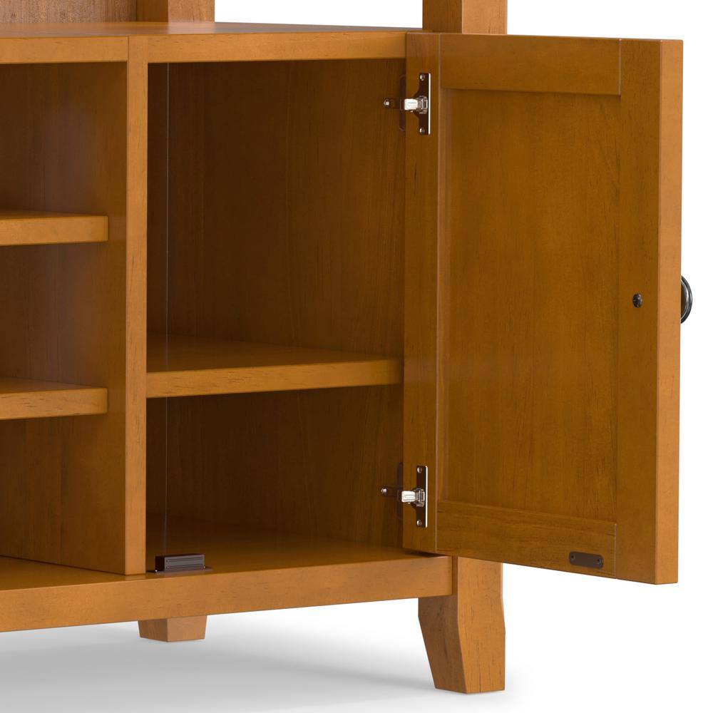 Light Golden Brown Solid Wood TV Media Stand with Cabinets