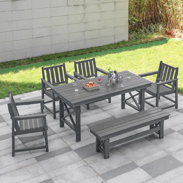 CikaCika HDPE 6-Piece Plastic Standard Height Outdoor Dining Set