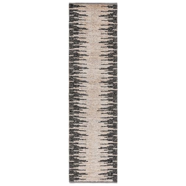 Natural Fiber 2 ft. x 8 ft. Light Gray/Black Abstract Runner Rug
