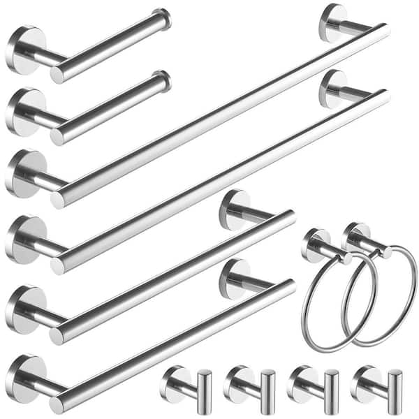 HOMEMYSTIQUE 12-Piece Bath Hardware Set with Towel Ring Toilet Paper Holder Towel Hook Towel Bar Included Wall Mount in Chrome