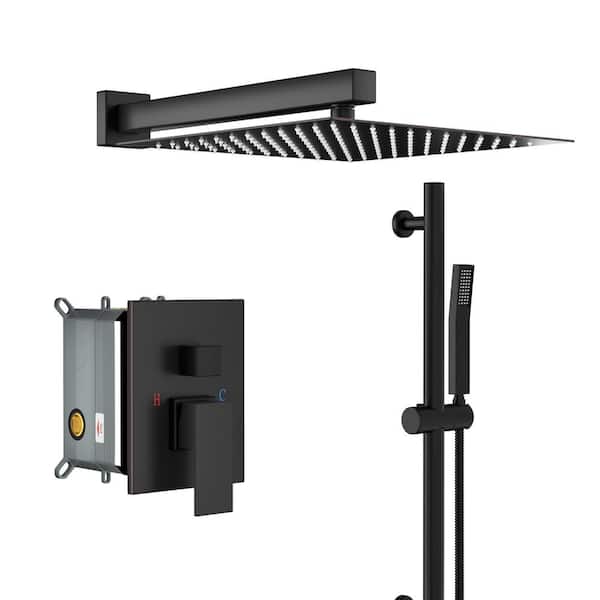 Logmey 2-Spray Patterns with 1.8 GPM 10 in. Wall Mount with Valve and Sliding Bar Combo Dual Shower Head in Oil Rubbed Bronze