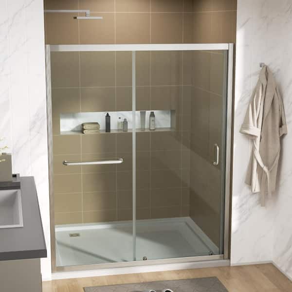 60 in. W x 72 in. H Single Sliding Framed Shower Door/Enclosure in Brushed Nickel with Clear Glass