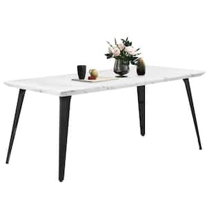 STAN Modern Farmhouse Marble White Rectangle Wooden Top 4 Legs Dining Table for 6 Seats, 62.9 in. x 35.4 in. x 28.3 in.