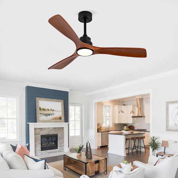 52 in. Dark Walnut Finish Propeller-Style Ceiling, Fan with LED Light, 3-Wood Blades, Quiet Dc Motor, Downrod Mount
