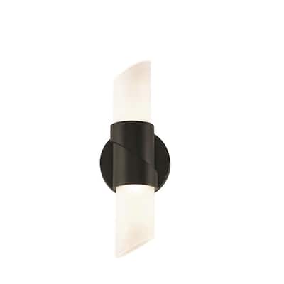 Slice 2-Light Black LED Wall Sconce With White Glass Shade