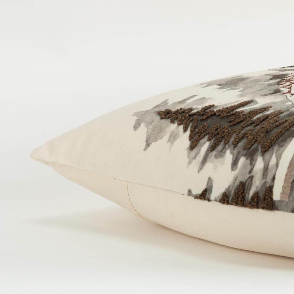 Ivory and Gray Embroidered Cotton Owl Throw Pillow 20" x 20"