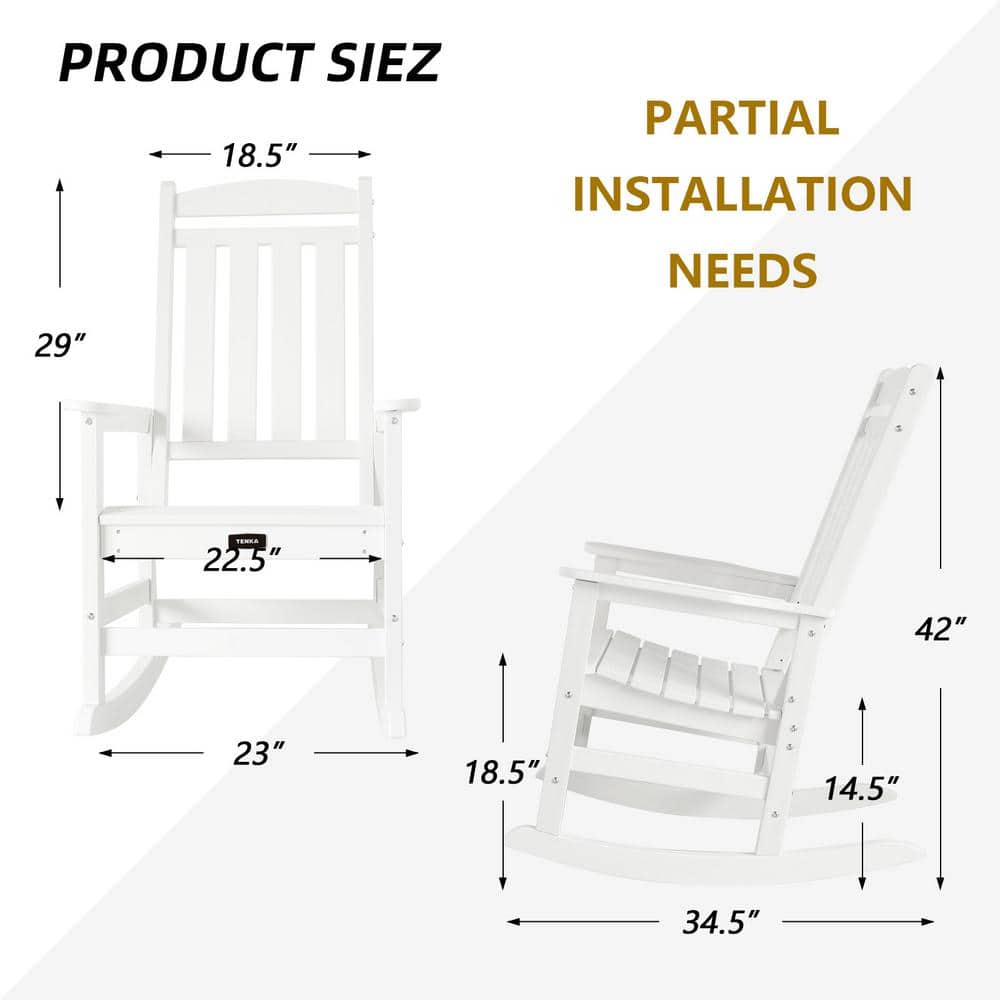 White HDPE Plastic Weather Resistant Outdoor Rocking Chair Set