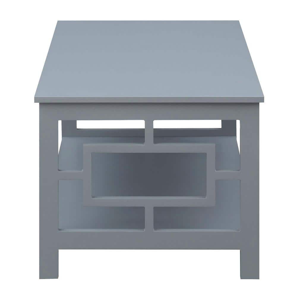 Symmetrical Square Gray Wood Coffee Table with Open Shelf