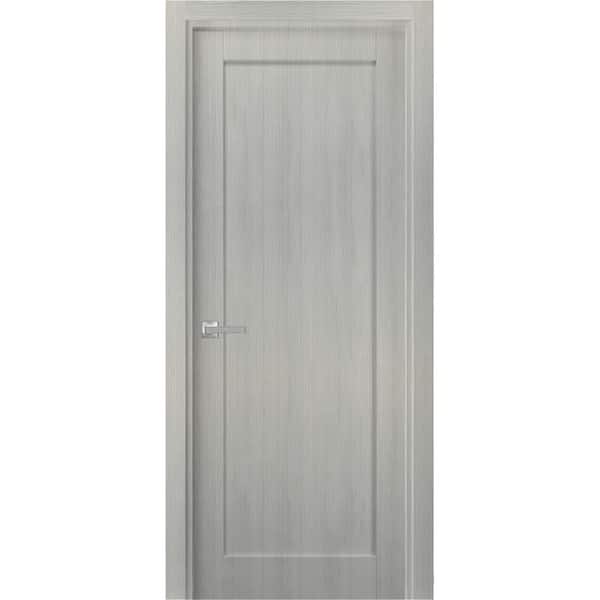 Sartodoors 4111 18 in. x 80 in. Single Panel No Bore Solid MDF Frosted Glass Gray Finished Pine Wood Interior Door Slab