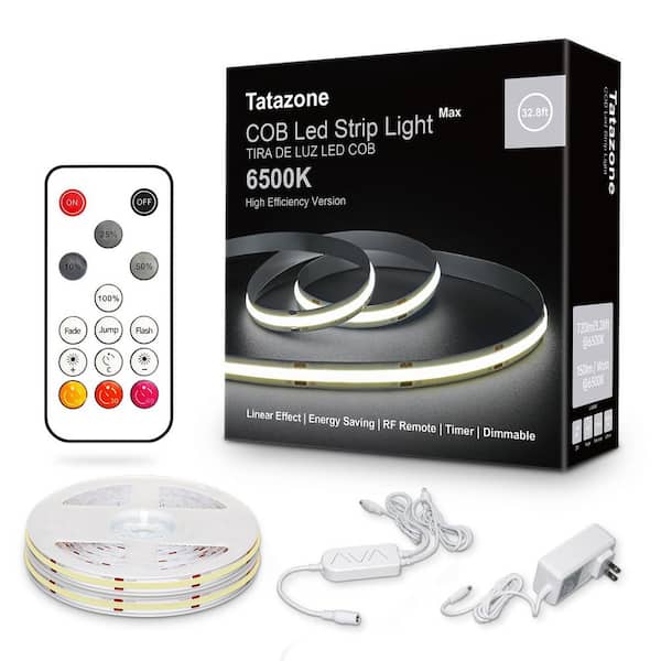 32.8 ft. ‎AC/DC 6500 K Dimmable Daylight White Hardwired Integrated Led Strip Light with RF Remote, Adhesive Tape Light