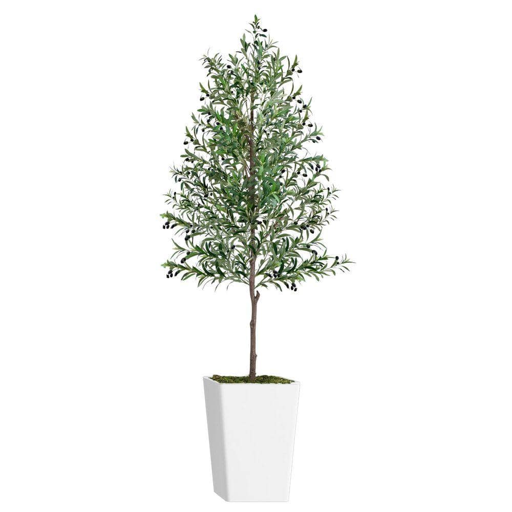 8 ft. Green Artificial Olive Tree with Pot and Moss, Artificial