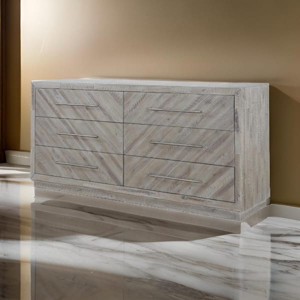 Benjara Gray and Silver 6-Drawers 72 in. Dresser Without Mirror