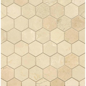 Crema Marfil Select Hexagon 11 in. x 12 in. Polished Crema Marfil Select Marble Mosaic Tile (9.78 sq. ft./Carton)