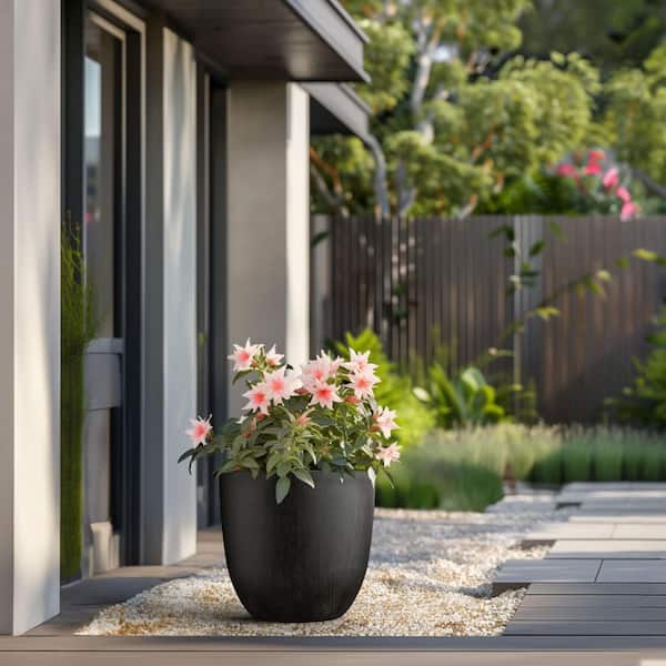Morrava 18 in. Large Bronzed Black Concrete Round Planter / Pot with Drainage holes