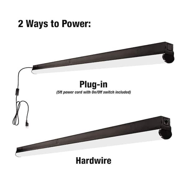 4 ft. Garage LED Linkable Matte Black Strip Light Fixture Plug-in or Hardwire 3600LM 40W Bright White 4000K 5ft. Cord