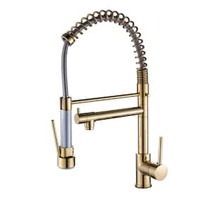 Single Handle Pull-Down Sprayer Kitchen Faucet with Advanced Spray and Pot Filler in Gold