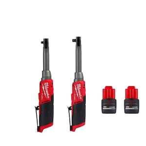 M12 FUEL 12V Lithium-Ion Brushless Cordless 1/4 in. & 3/8 in. Extended Reach Ratchets w/(2) M12 CP 2.5 Ah Batteries