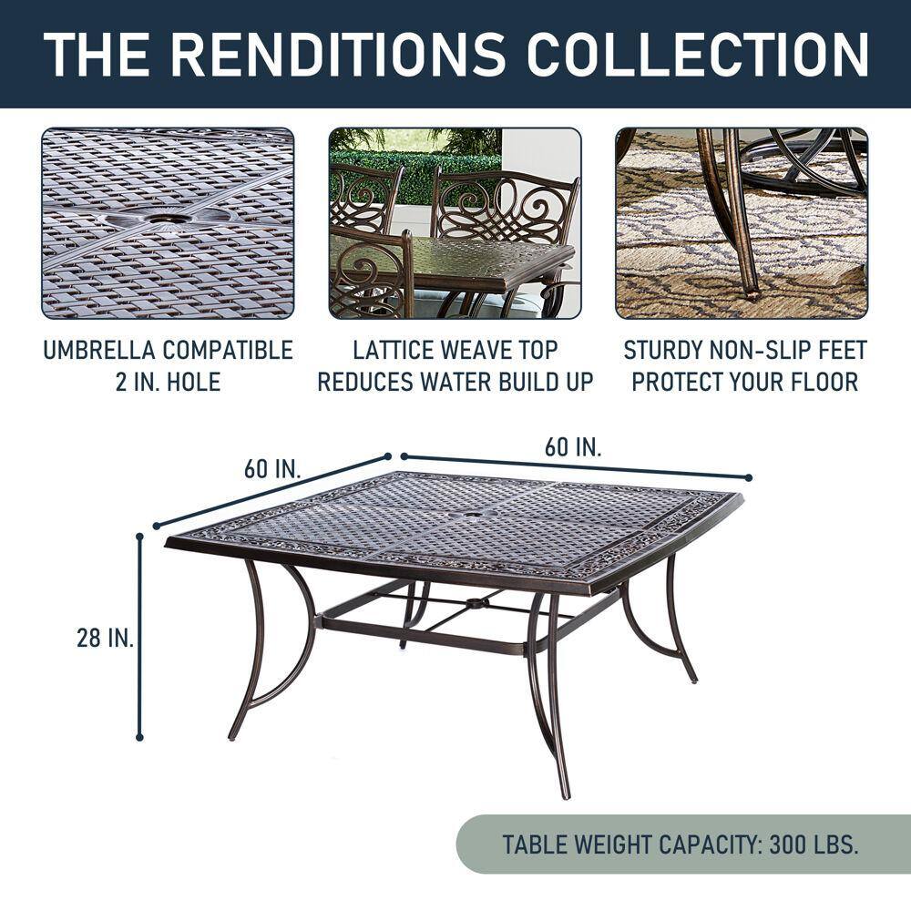 Renditions 9-Piece Bronze Cast-Aluminum Dining Set with Sunbrella Cushions