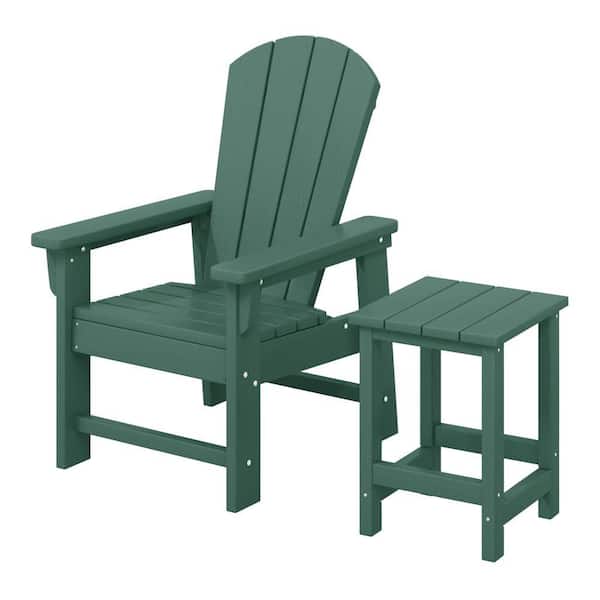 Children's Laguna Outdoor Patio All Weather Plastic Kids 2-Piece Adirondack Chair with Side Table in Dark Green