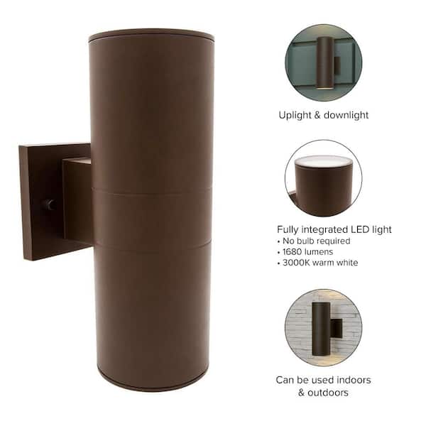 Maxxima Brown LED Outdoor Wall Cylinder Light with Up and Down
