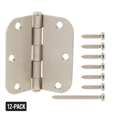 12-Pack 3-1/2 in. x 5/8 in. Radius Satin Nickel Squeak-Free Butt Door Hinge