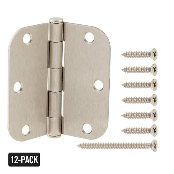 3-1/2 in. x 5/8 in. Radius Satin Nickel Squeak-Free Door Hinge (12-Pack)