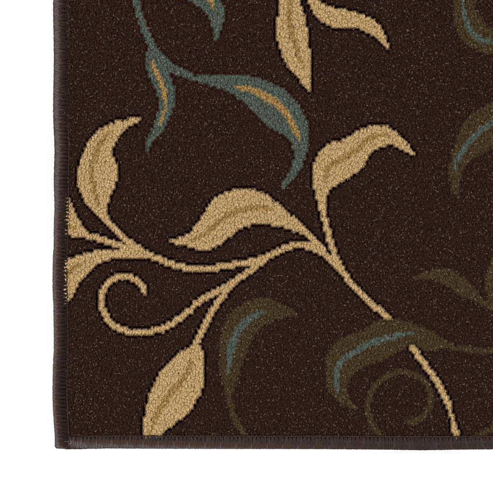 Brown Leaves Design Non-Slip Runner Rug, 2'7" x 9'10"