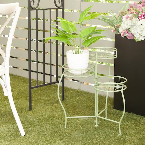21 in. Green Metal Starburst Indoor Outdoor 3 Tier Plantstand